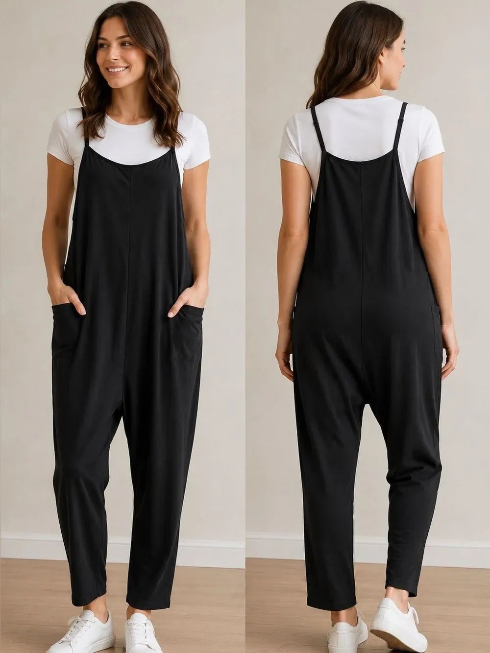 Shein Curve Women’s Jumpsuit Black Knit Pockets Size 3XL